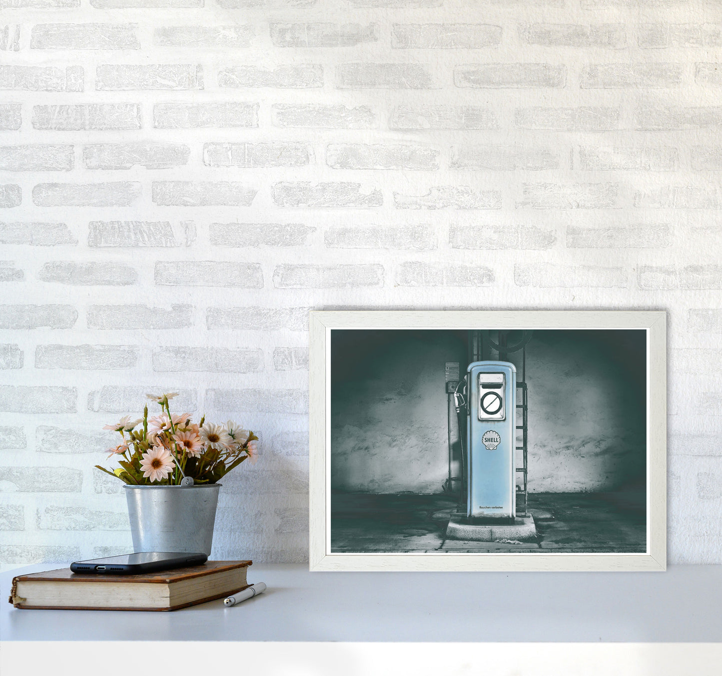 Little Blue Gas Pump Modern Print A3 Oak Frame