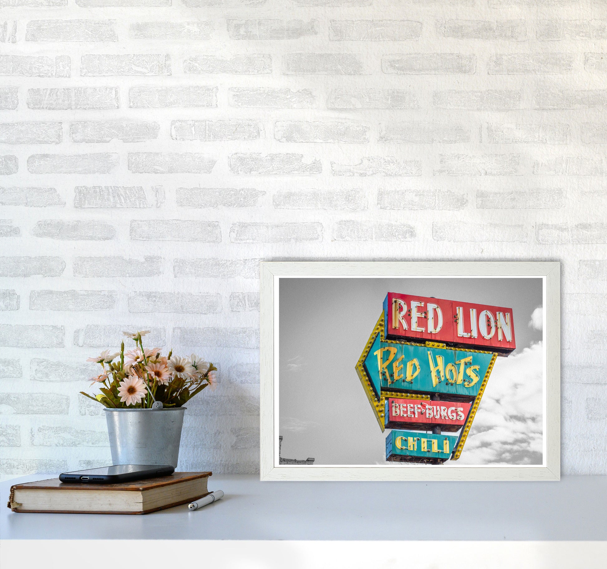 Vintage American Billboard Modern Print A3 Oak Frame
