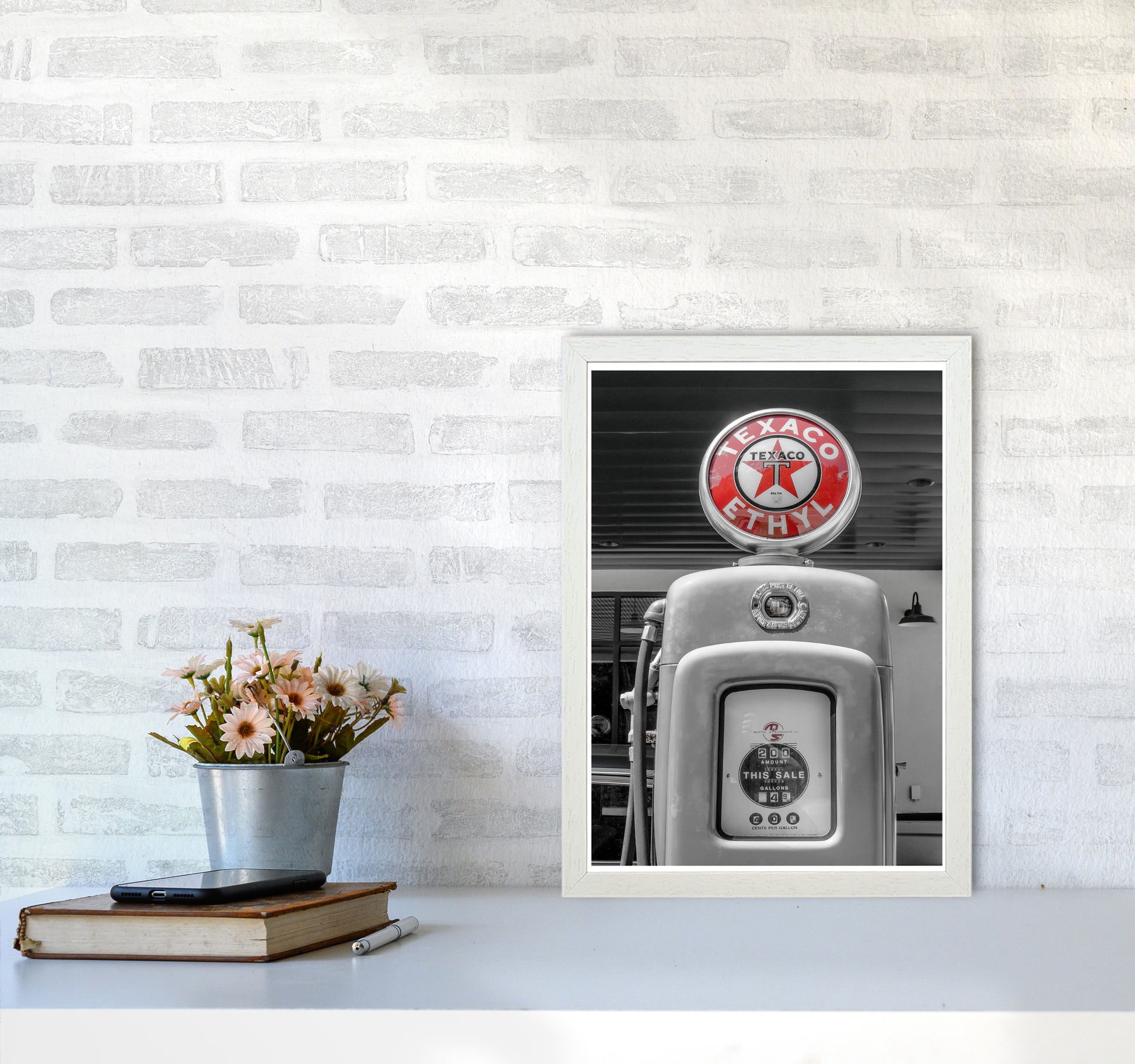 Texaco Gas Pump Modern Print A3 Oak Frame