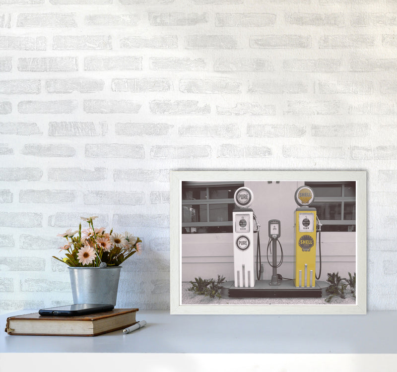 Vintage Shell Yellow Gas Pump Modern Print A3 Oak Frame