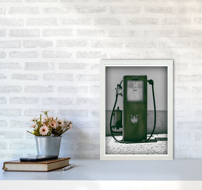 Vintage Green Gas Pump Modern Print A3 Oak Frame