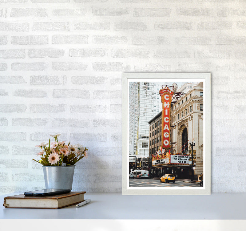 Retro Chicago Theatre Modern Print A3 Oak Frame