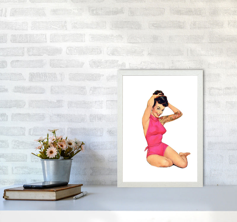 Retro Pin Up Girl Modern Print A3 Oak Frame