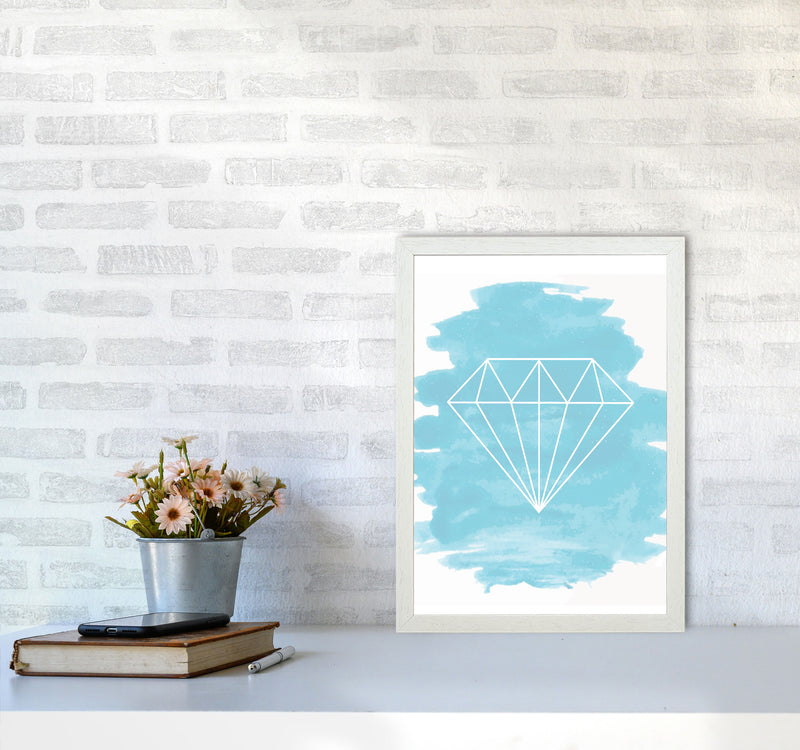 Geo Diamond Light Blue Watercolour Modern Print A3 Oak Frame