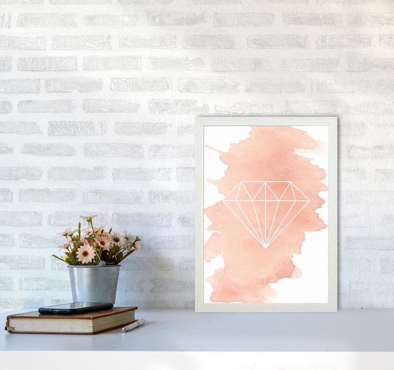 Geo Diamond Peach Watercolour Modern Print A3 Oak Frame