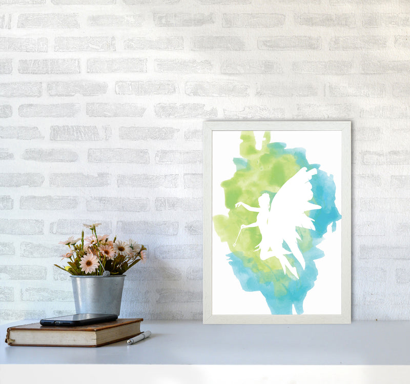 Fairy Turquoise Multi Watercolour Modern Print A3 Oak Frame