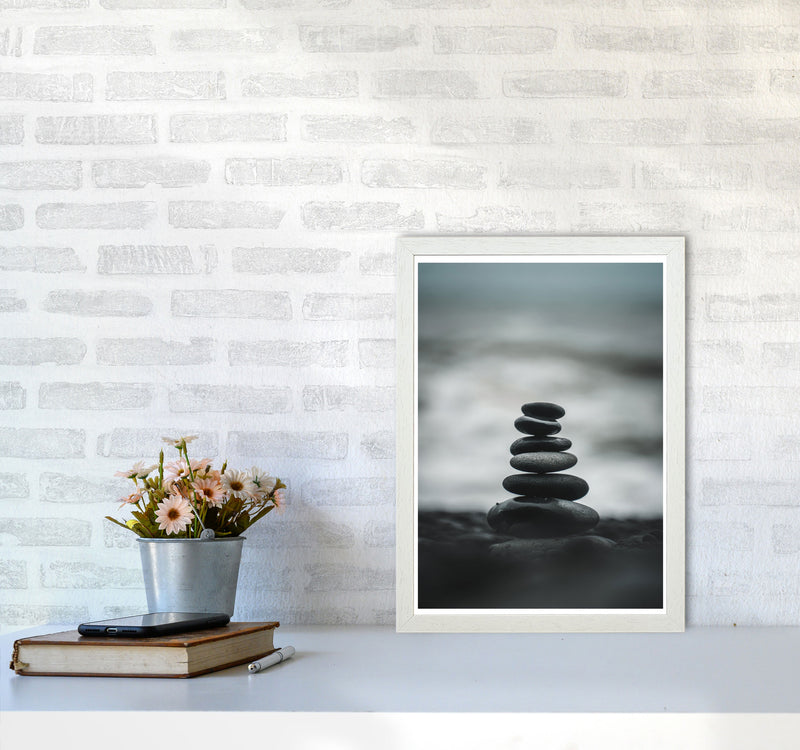 Black Pebble Stack Modern Print, Framed Botanical & Nature Art Print A3 Oak Frame