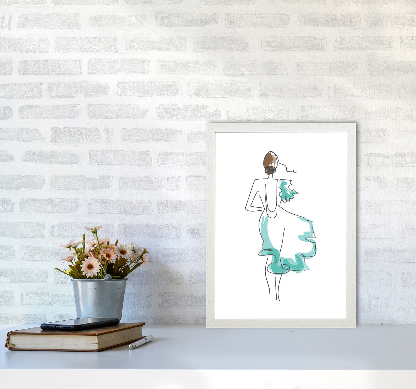 Fashion Line Drawing Modern Print A3 Oak Frame