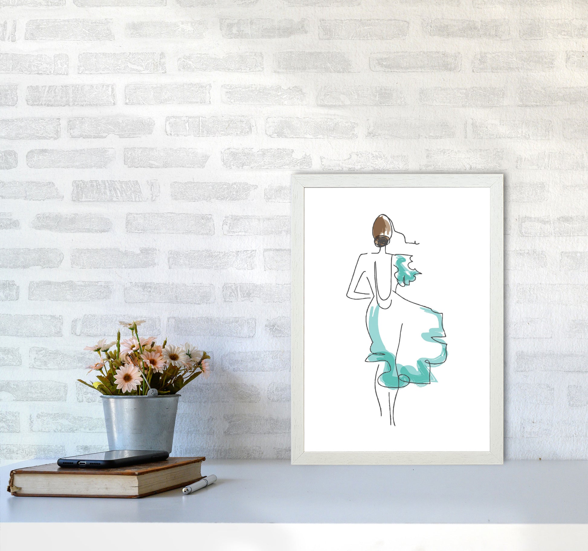 Fashion Line Drawing Modern Print A3 Oak Frame
