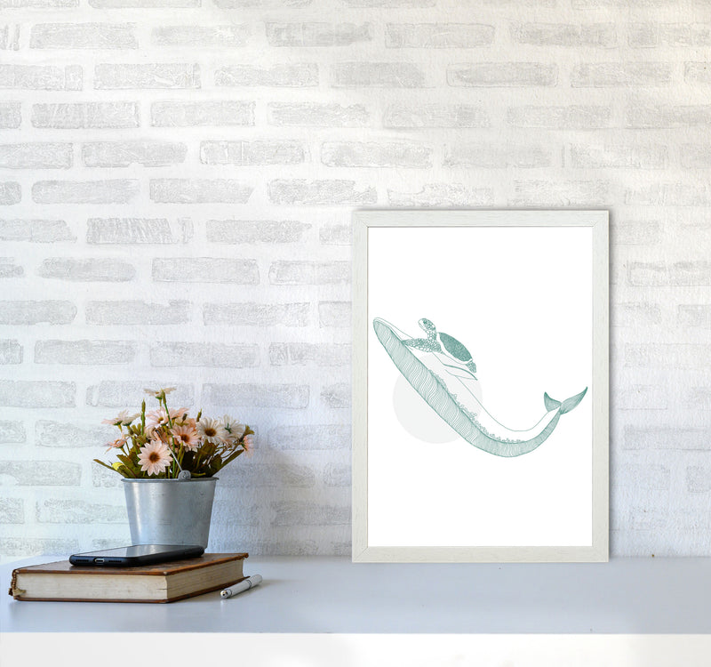 Marine Animals Whale And Turtle Modern Print Animal Art Print A3 Oak Frame