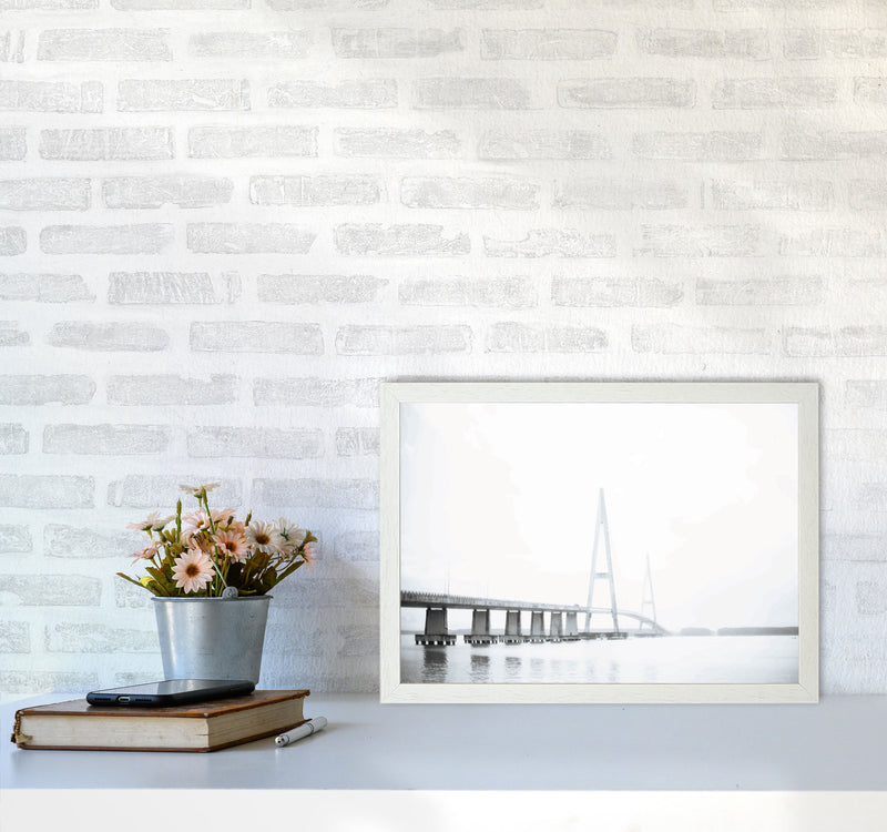 Minimal Grey Bridge Modern Print A3 Oak Frame
