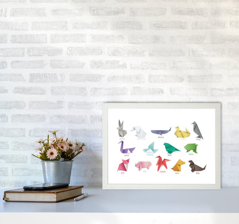 Origami Animals Modern Print A3 Oak Frame