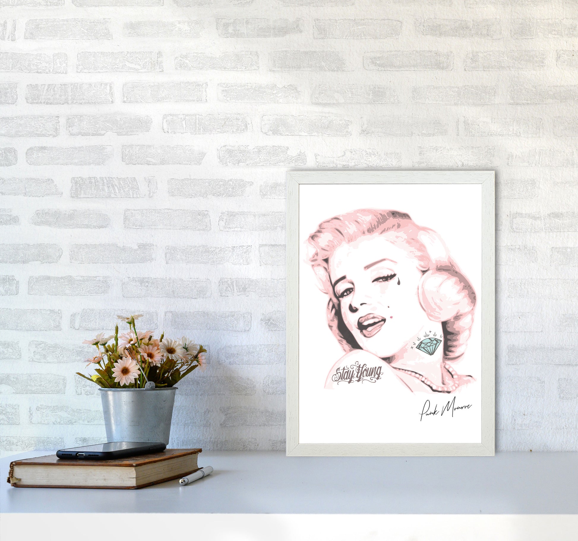Pink Punk Monroe Modern Print A3 Oak Frame