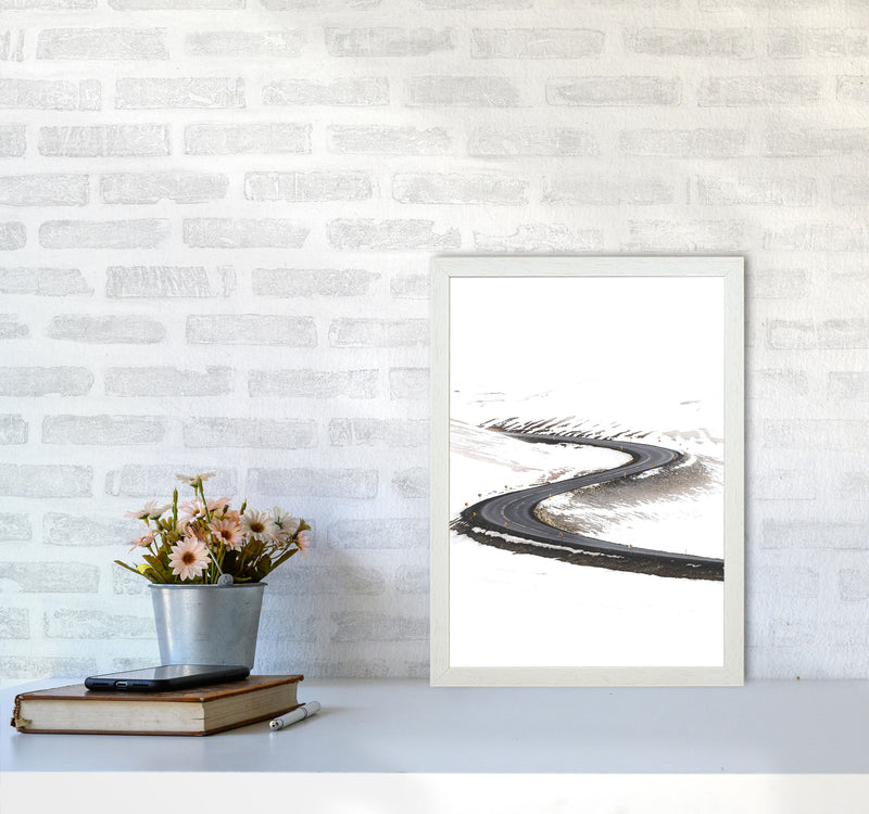 Snowy Road Pass Modern Print A3 Oak Frame