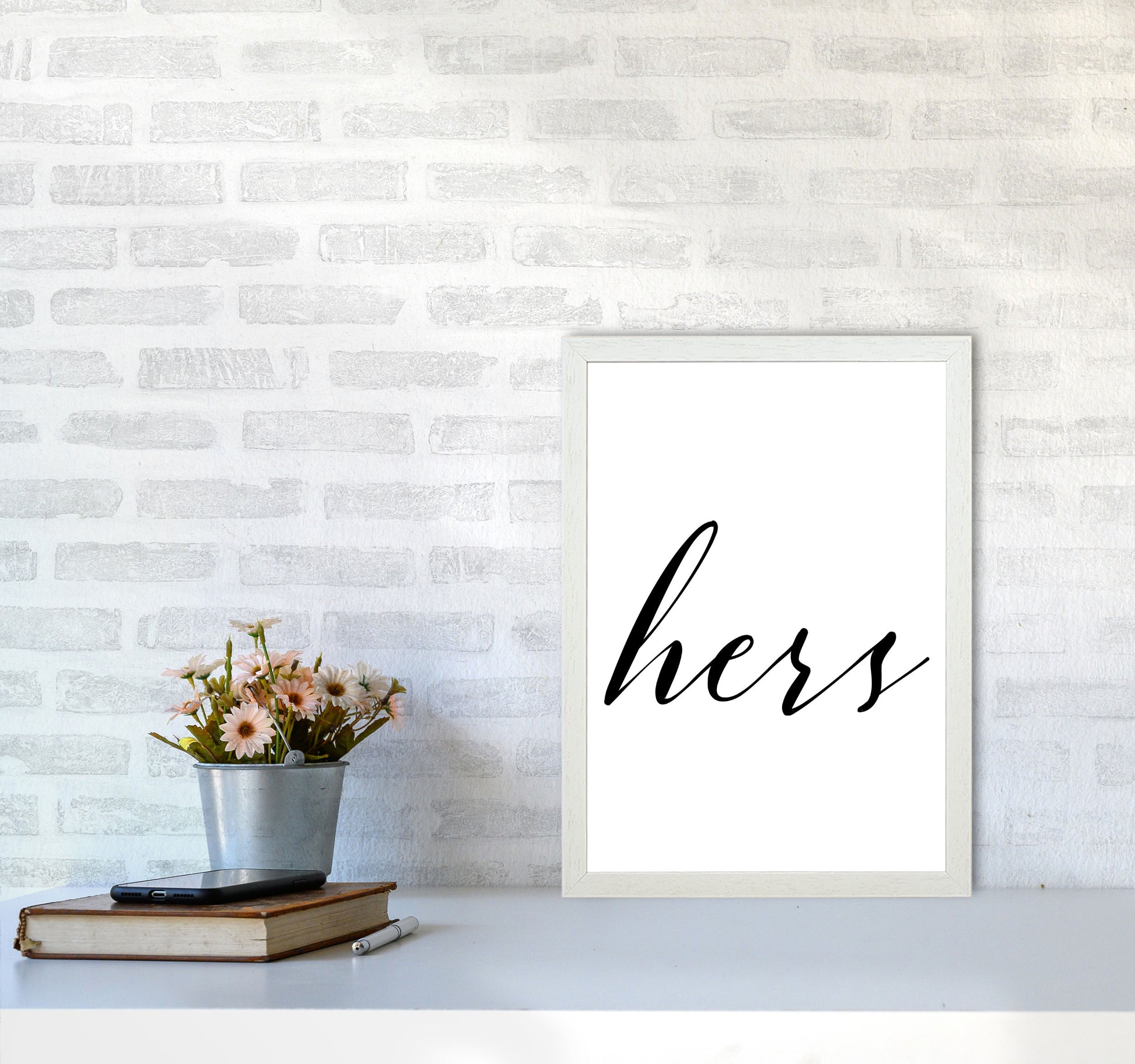 Hers Framed Typography Wall Art Print A3 Oak Frame