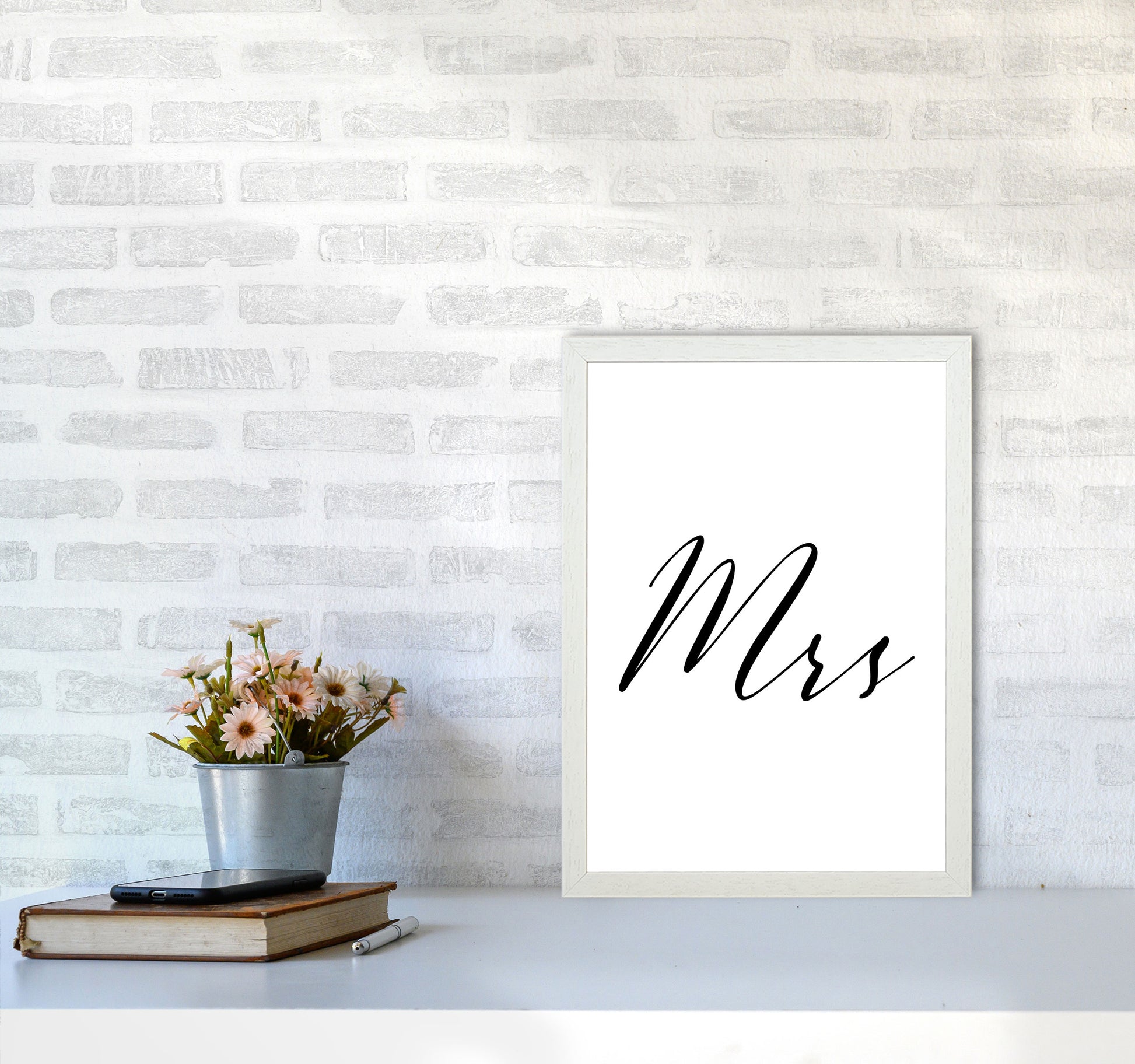 Mrs Framed Typography Wall Art Print A3 Oak Frame