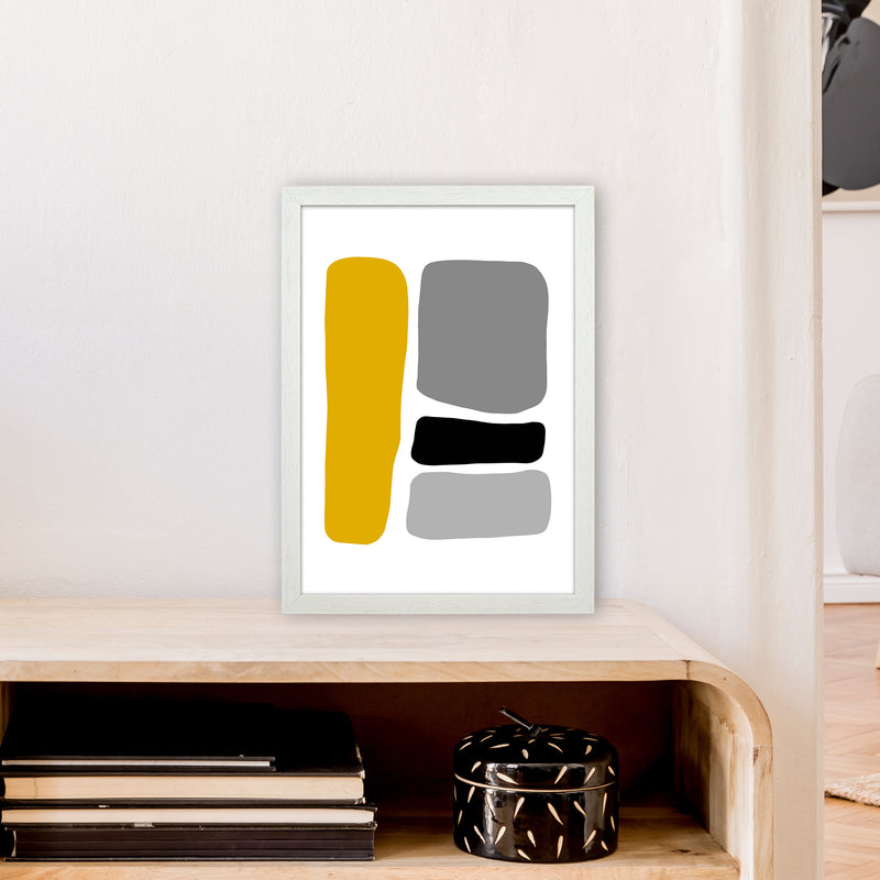 Mustard And Black Abstract Stones 1 Art Print by Pixy Paper A3 Oak Frame