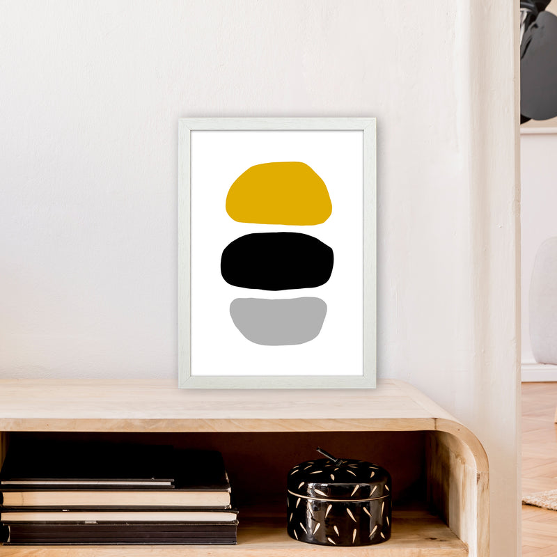 Mustard And Black Abstract Stones 2 Art Print by Pixy Paper A3 Oak Frame