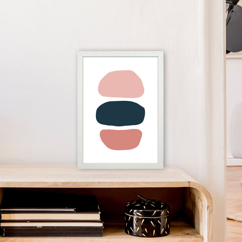 Pink And Navy Abstract Stones 1 Art Print by Pixy Paper A3 Oak Frame