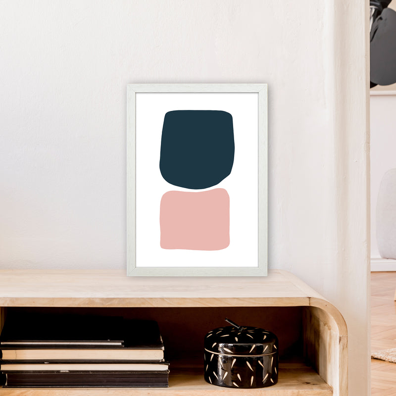 Pink And Navy Abstract Stones 2 Art Print by Pixy Paper A3 Oak Frame