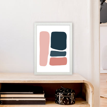 Pink And Navy Abstract Stones 3 Art Print by Pixy Paper A3 Oak Frame