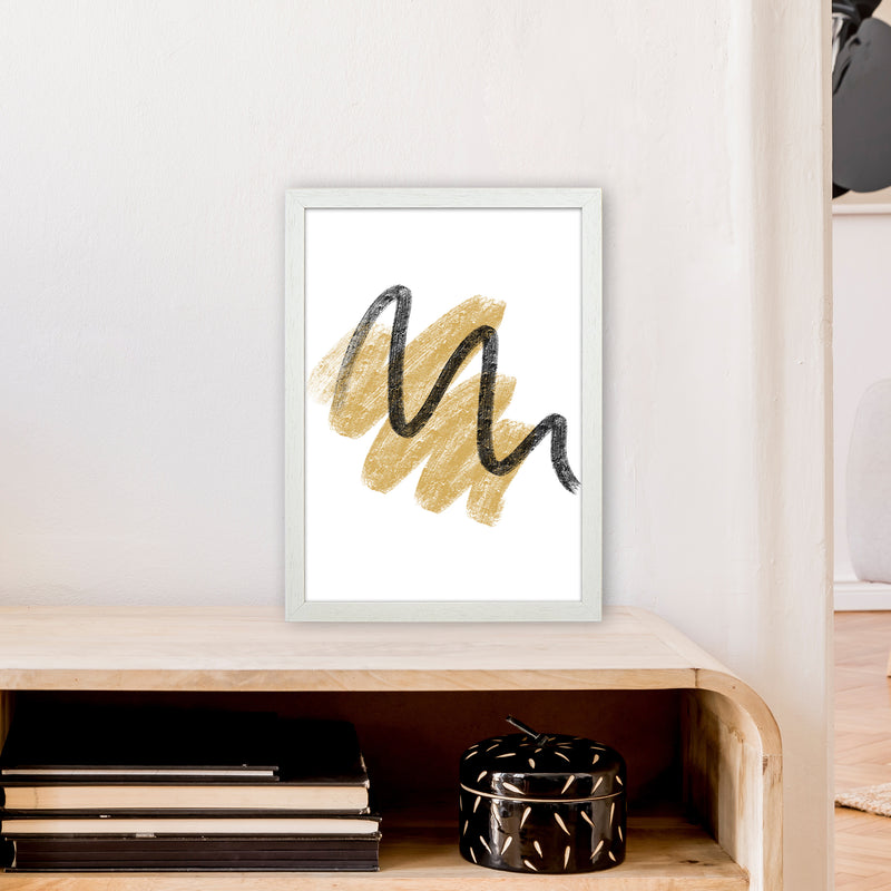 Dalia Chalk Gold And Black Scribbles  Art Print by Pixy Paper A3 Oak Frame