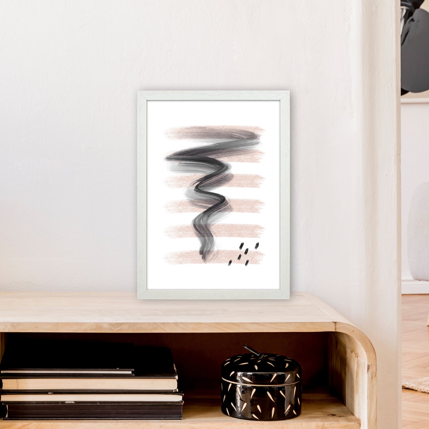Dalia Chalk Pink Lines Black Storm  Art Print by Pixy Paper A3 Oak Frame