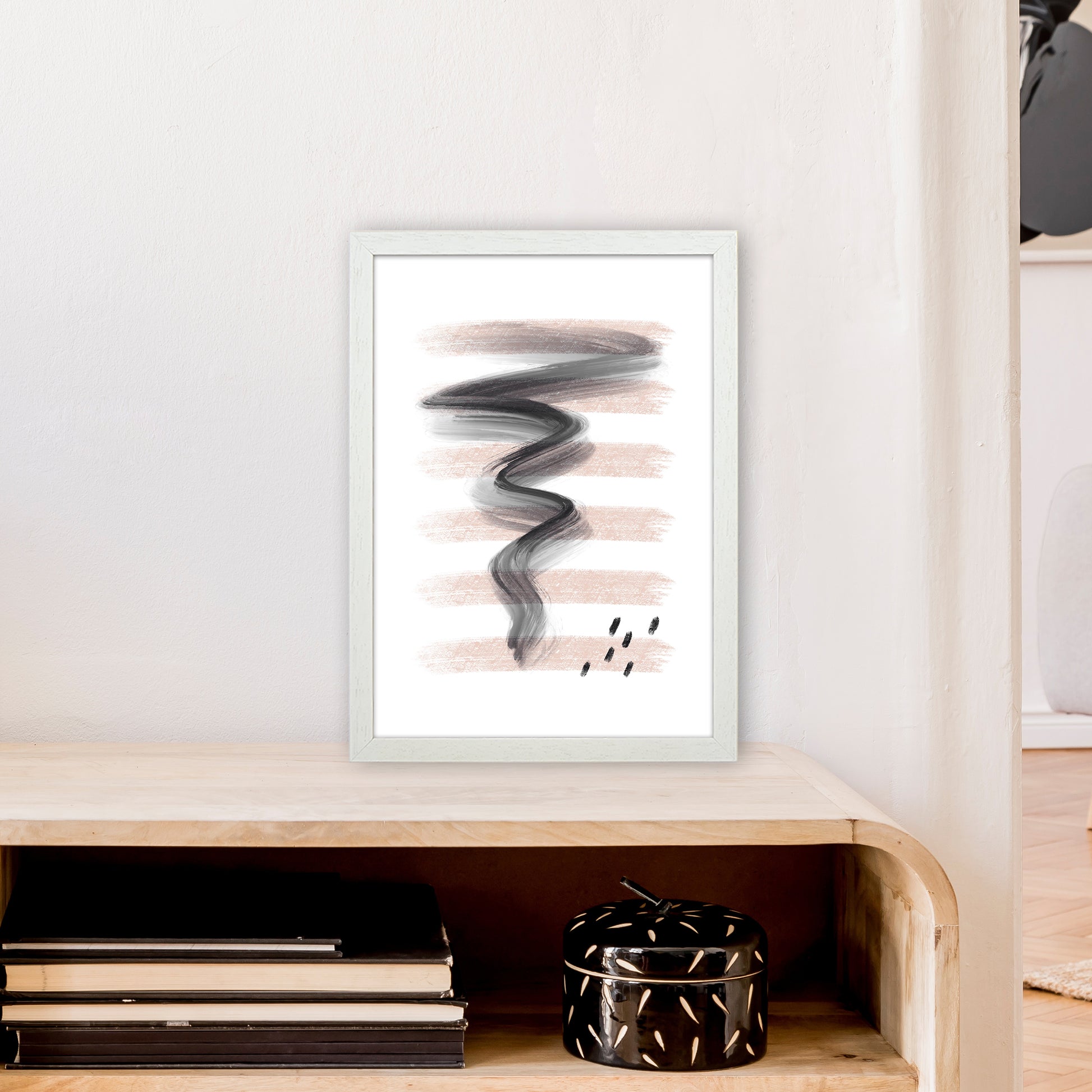 Dalia Chalk Pink Lines Black Storm  Art Print by Pixy Paper A3 Oak Frame