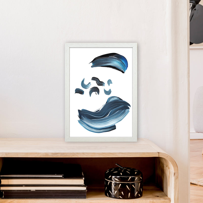 Dark Blue And Grey Paint Strokes  Art Print by Pixy Paper A3 Oak Frame
