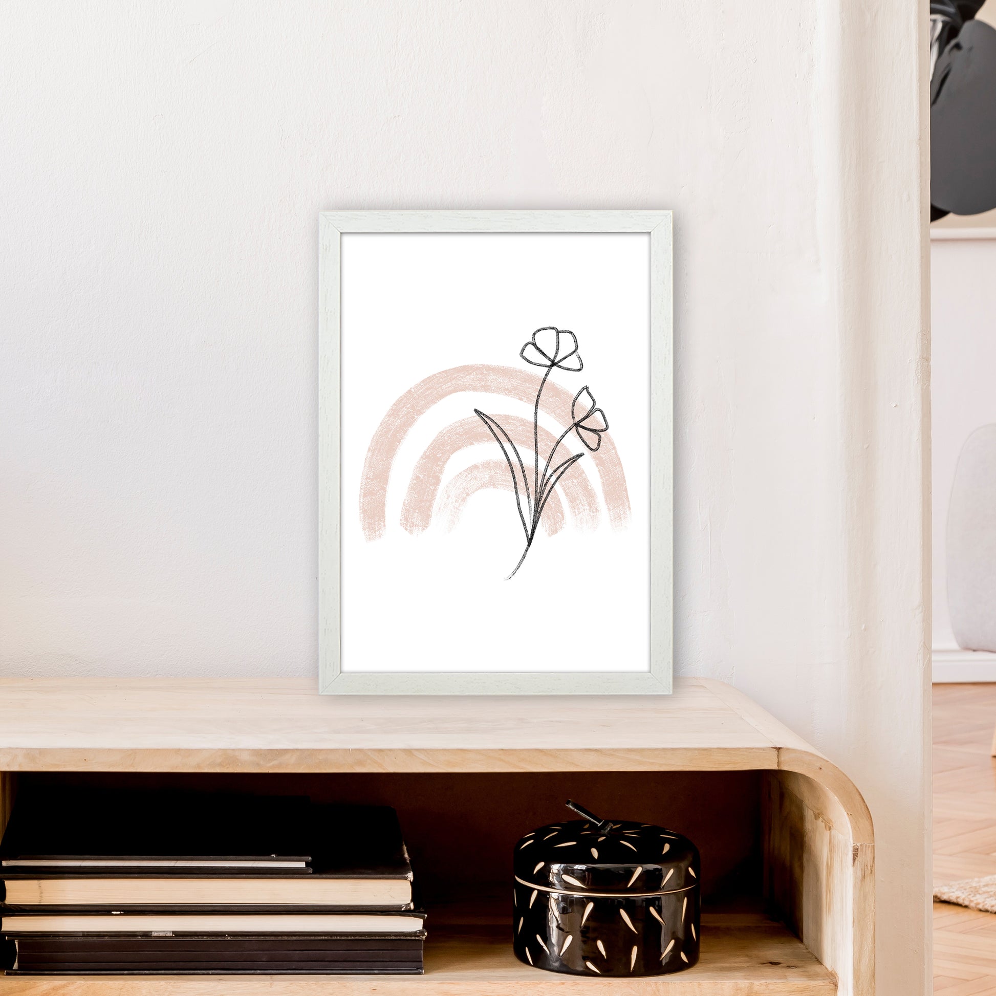 Dalia Chalk Pink Rainbow  Art Print by Pixy Paper A3 Oak Frame