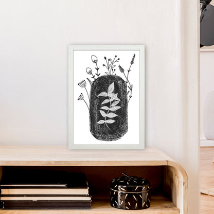 Dalia Chalk Black Floral  Art Print by Pixy Paper A3 Oak Frame