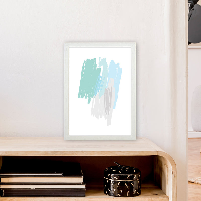 Mint Scribbles Drawings  Art Print by Pixy Paper A3 Oak Frame
