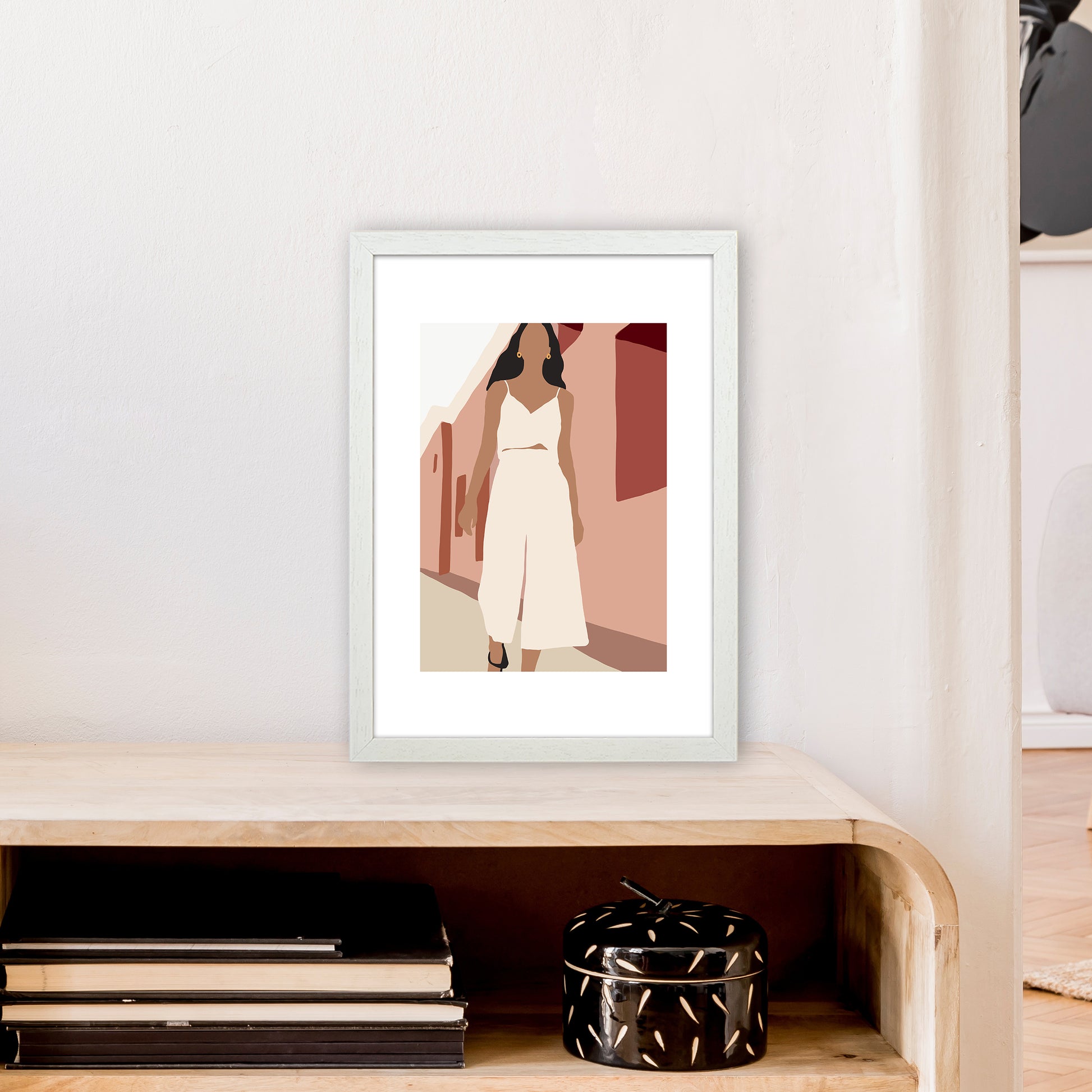Mica Girl In Street N7  Art Print by Pixy Paper A3 Oak Frame