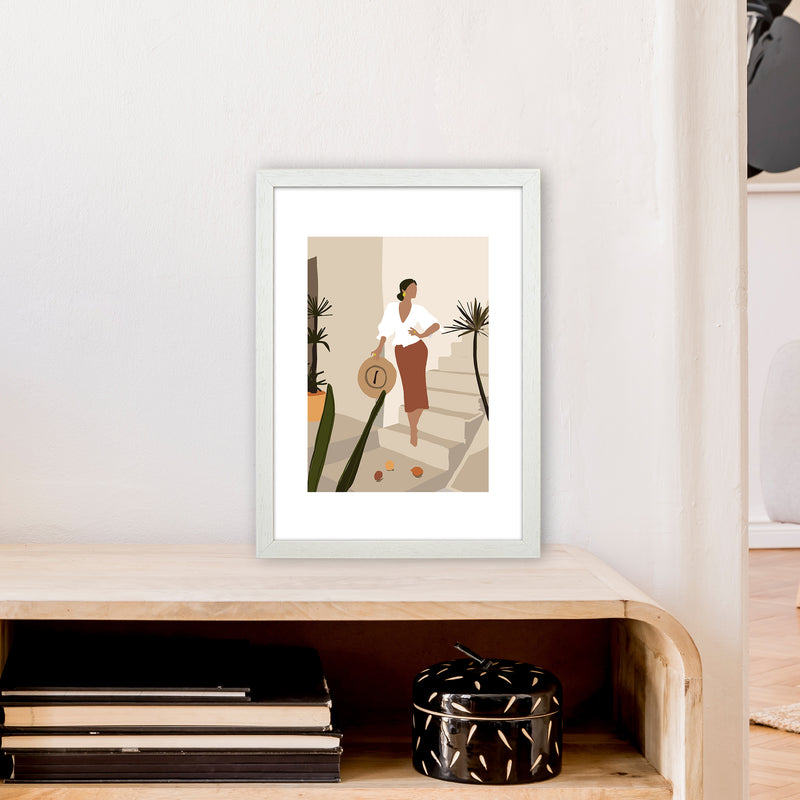 Mica Girl On Stairs N8  Art Print by Pixy Paper A3 Oak Frame