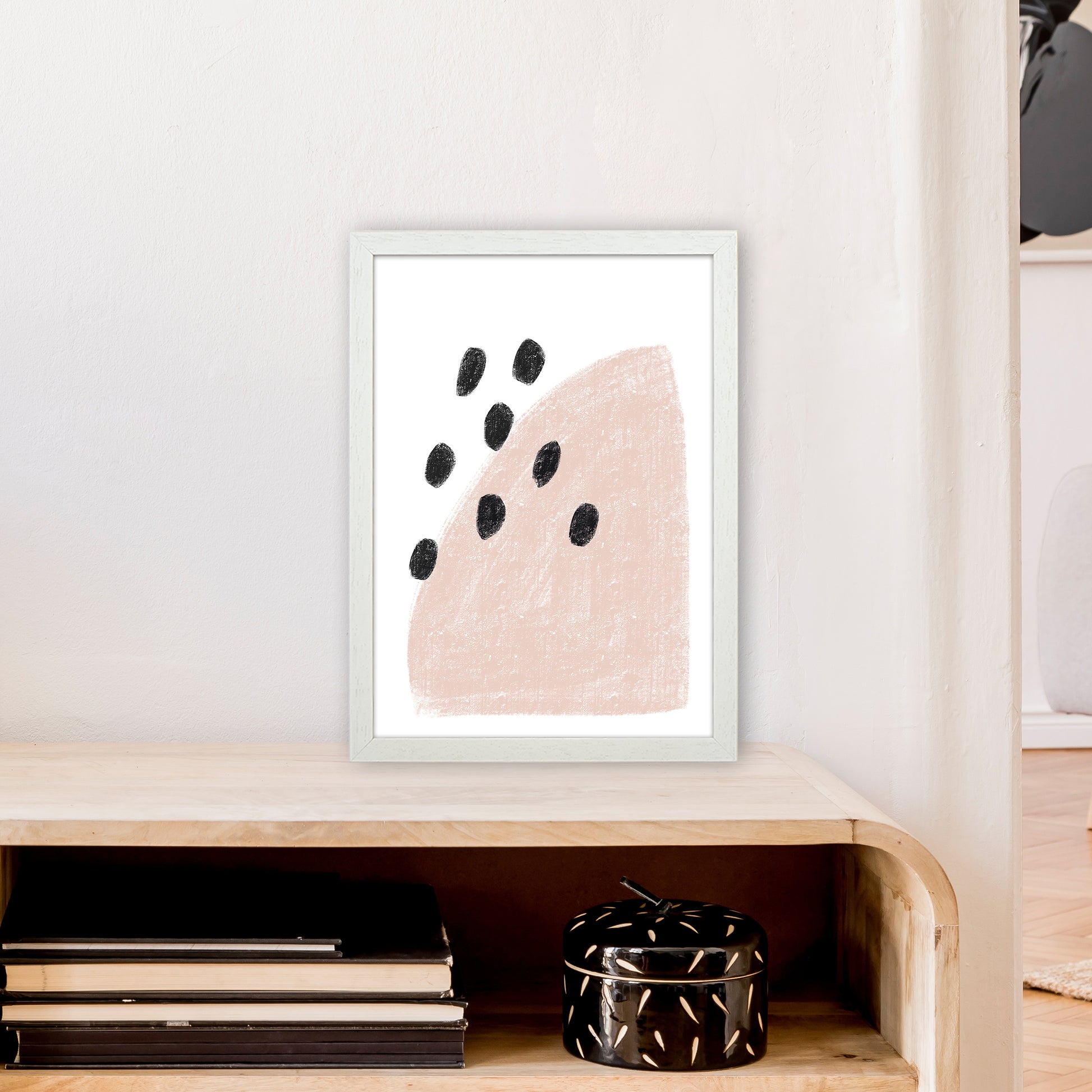 Dalia Chalk Pink Polka  Art Print by Pixy Paper A3 Oak Frame