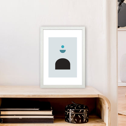 Mita Teal Abstract N12  Art Print by Pixy Paper A3 Oak Frame
