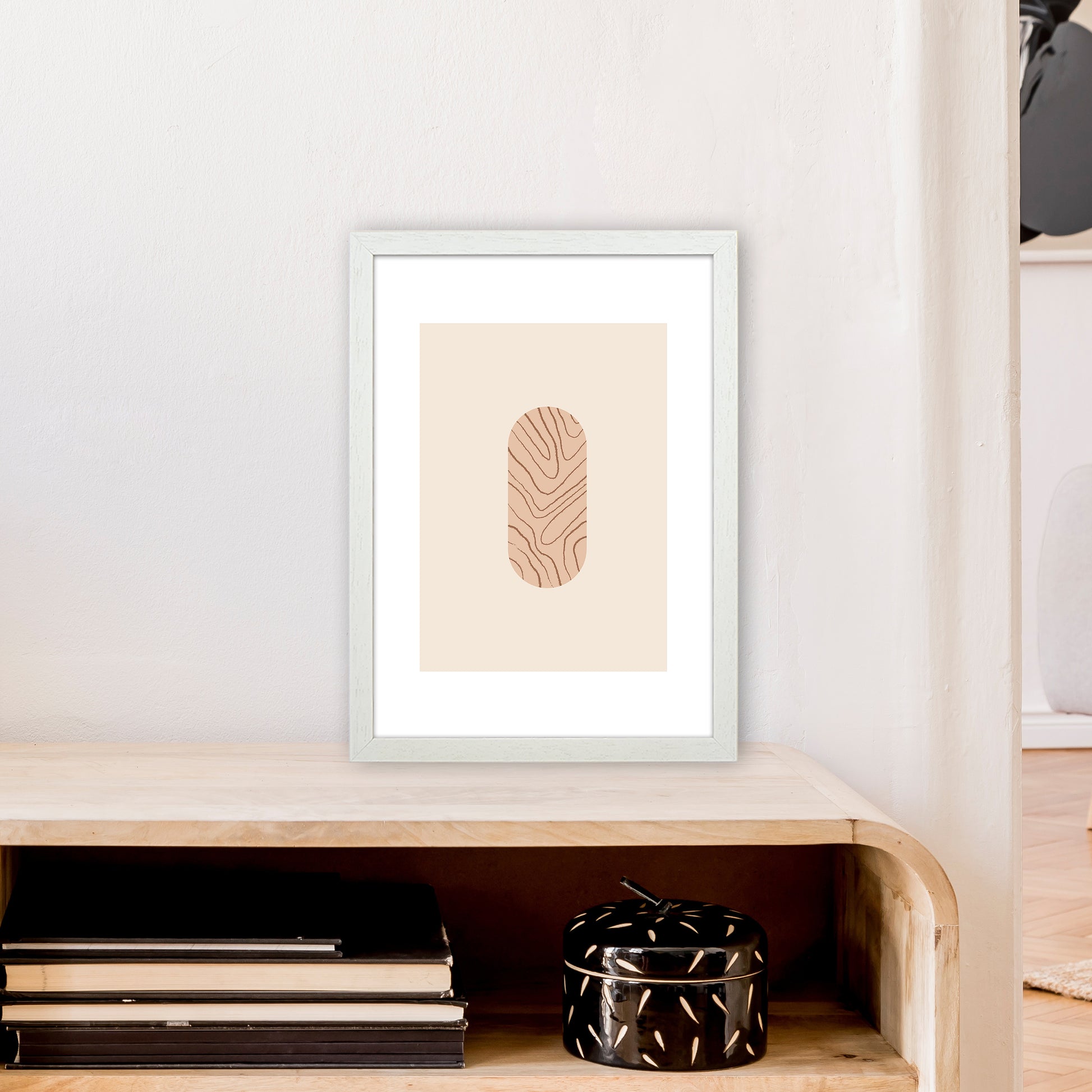 Mica Sand Leaf N12  Art Print by Pixy Paper A3 Oak Frame