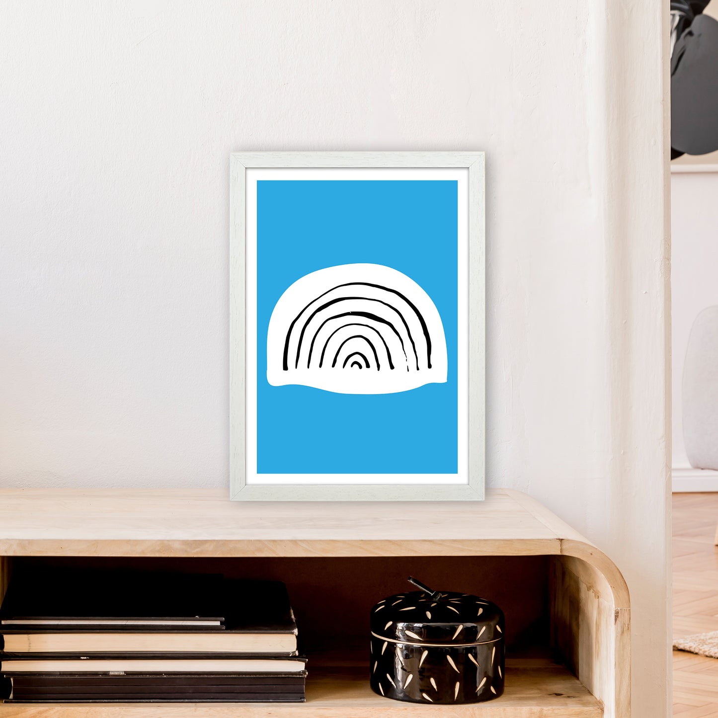 Blue Rainbow Neon Funk  Art Print by Pixy Paper A3 Oak Frame