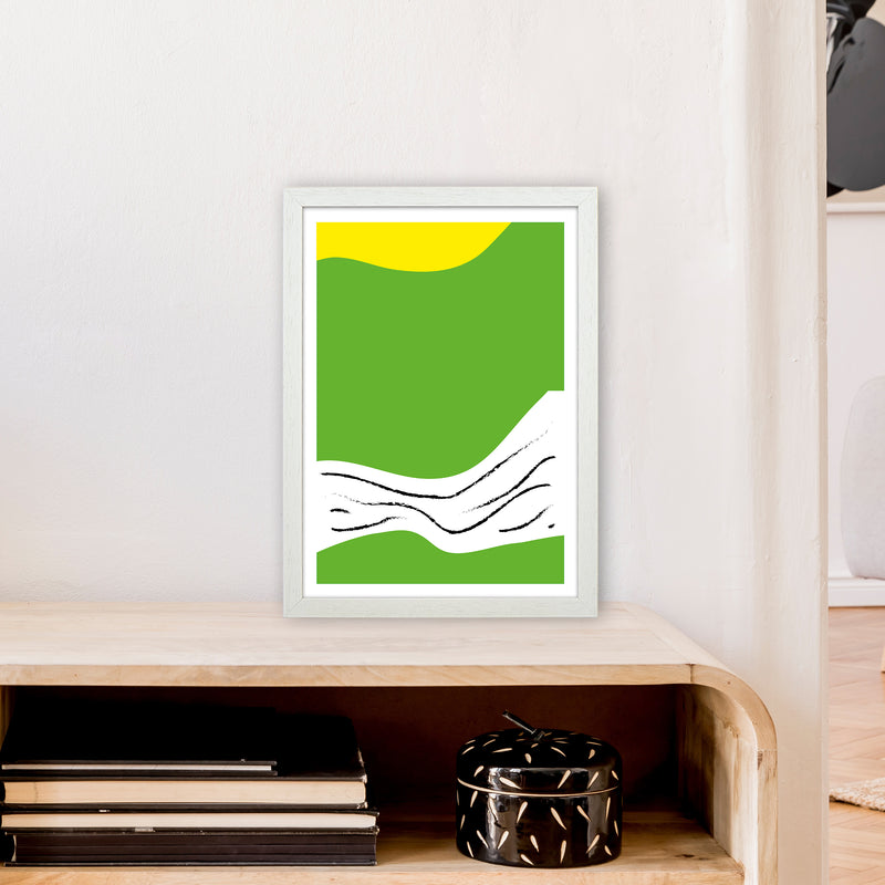 Green Lines Neon Funk  Art Print by Pixy Paper A3 Oak Frame