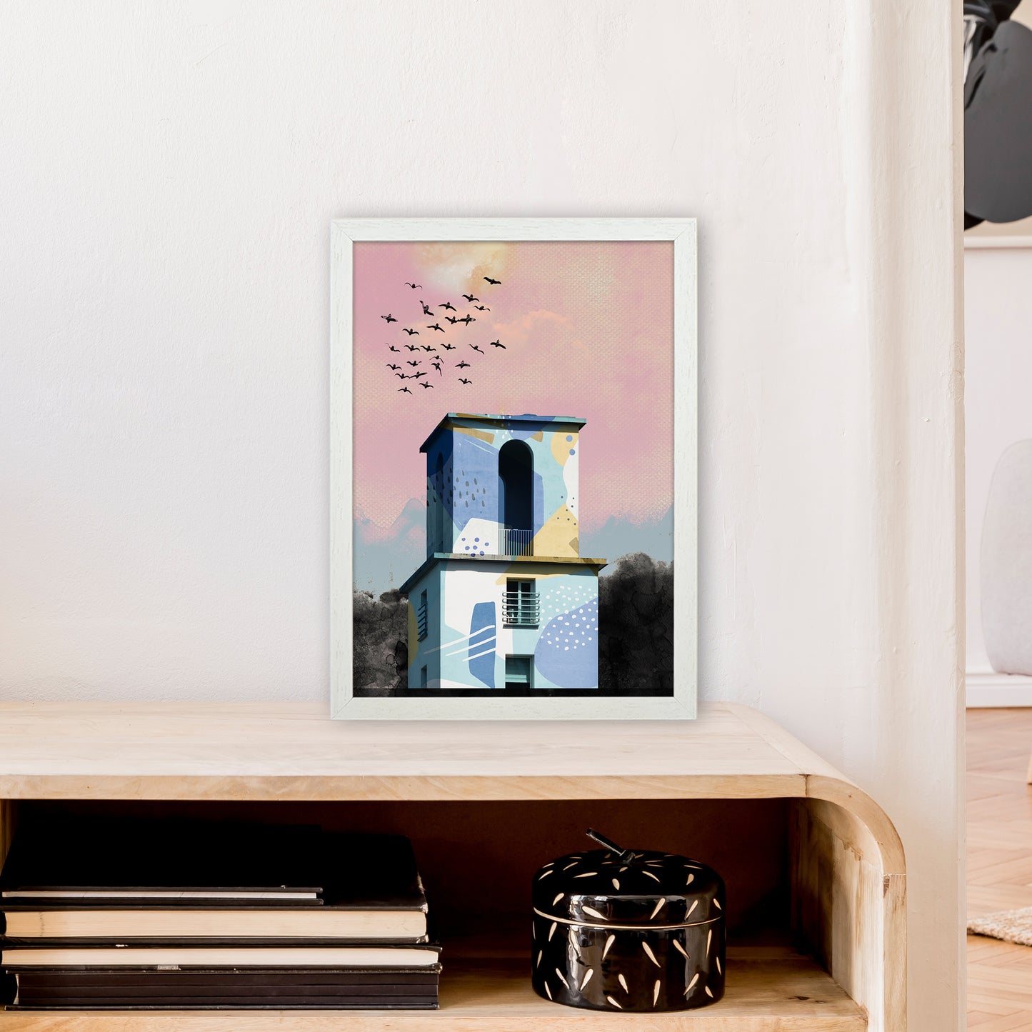 Pop Art Concrete Tower  Art Print by Pixy Paper A3 Oak Frame