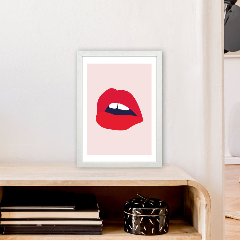 Red Lips Salmon Back  Art Print by Pixy Paper A3 Oak Frame