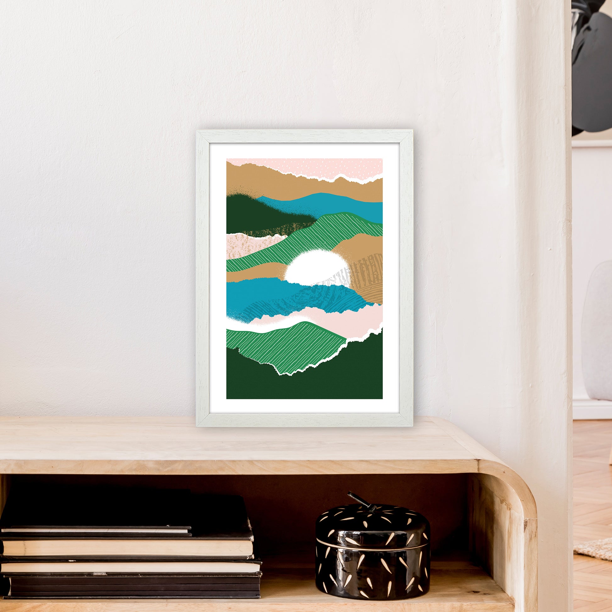 Sun Rising Jungle Abstract  Art Print by Pixy Paper A3 Oak Frame