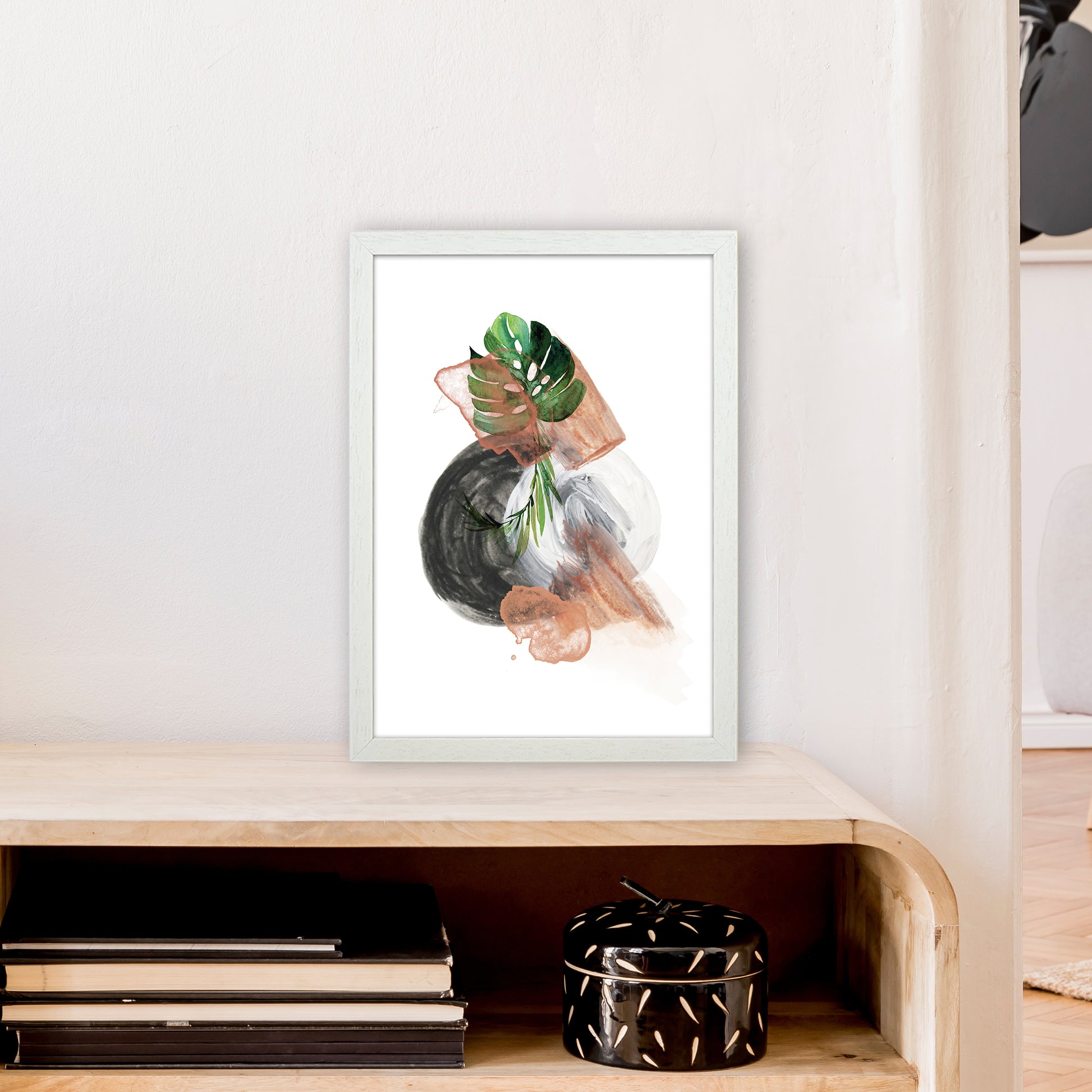 Round Exotic Abstract  Art Print by Pixy Paper A3 Oak Frame