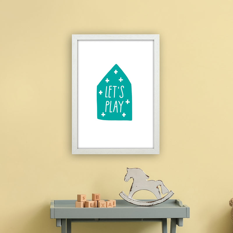 Let'S Play House Teal Super Scandi  Art Print by Pixy Paper A3 Oak Frame