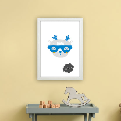 Hello Animal Blue Super Scandi  Art Print by Pixy Paper A3 Oak Frame
