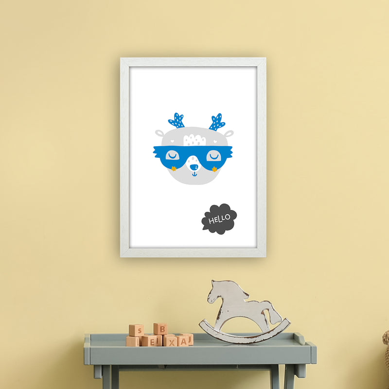 Hello Animal Blue Super Scandi  Art Print by Pixy Paper A3 Oak Frame