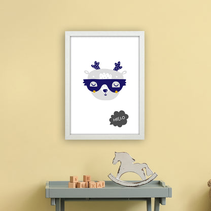 Hello Animal Navy Uper Scandi  Art Print by Pixy Paper A3 Oak Frame