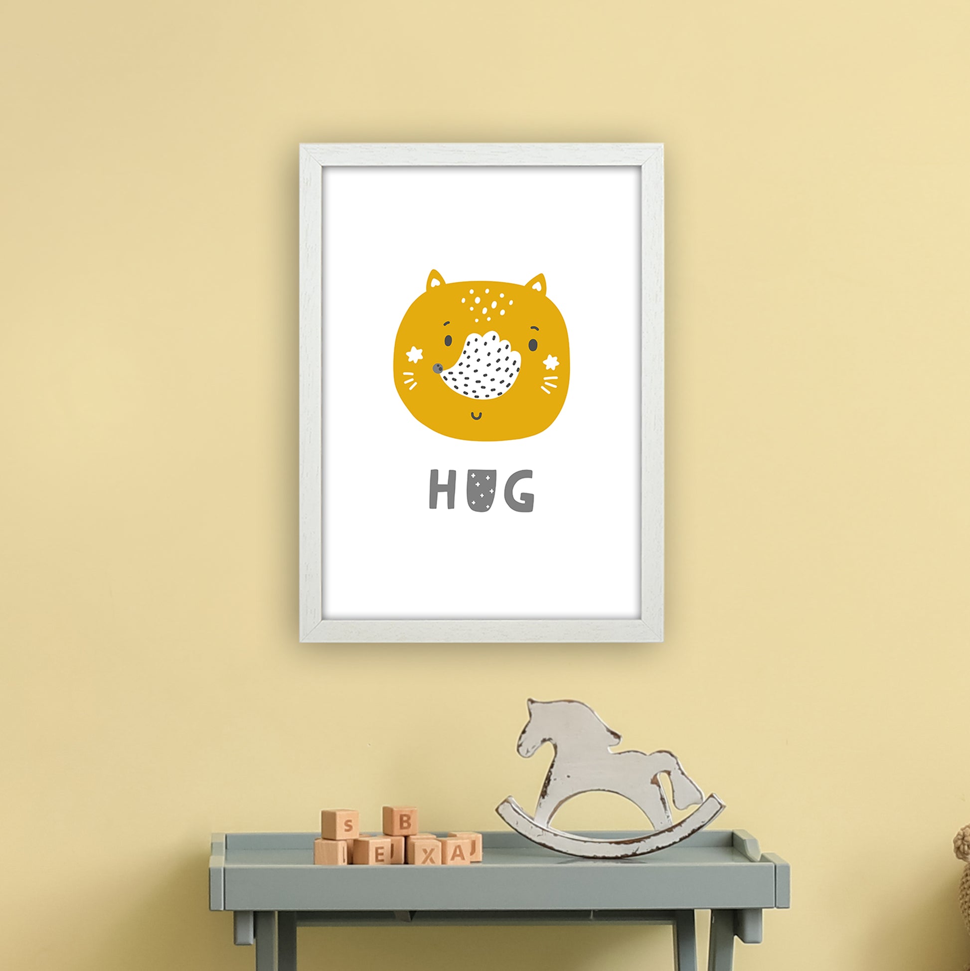 Fox Hug Super Scandi Grey  Art Print by Pixy Paper A3 Oak Frame