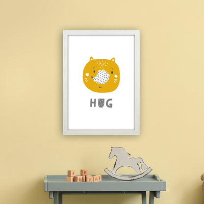 Fox Hug Super Scandi Grey  Art Print by Pixy Paper A3 Oak Frame