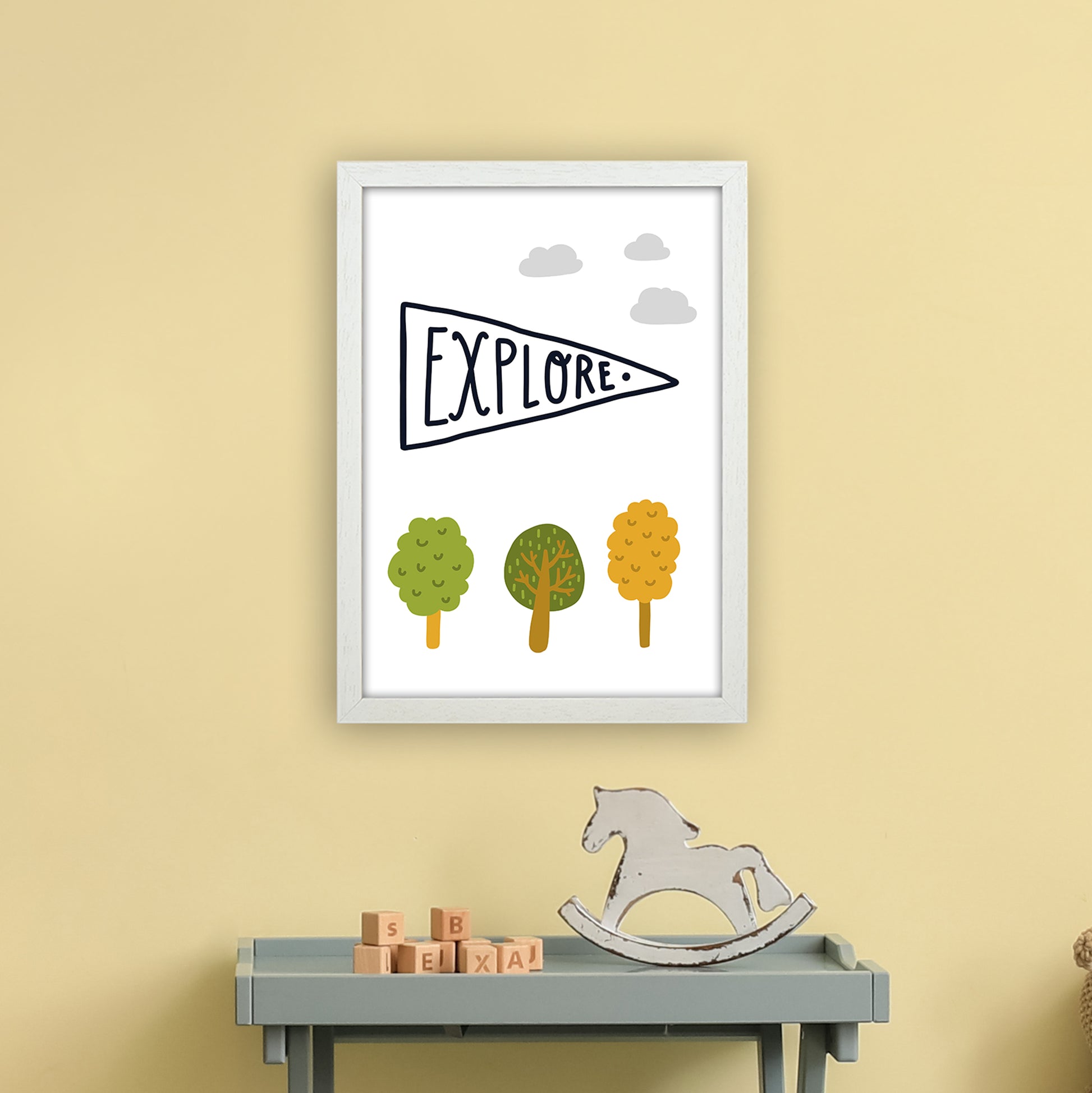 Little Explorer Sign  Art Print by Pixy Paper A3 Oak Frame